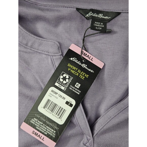 Eddie Bauer Ladies Light Purple Dusk Short Sleeve V-Neck Tee Size Small - Picture 4 of 7